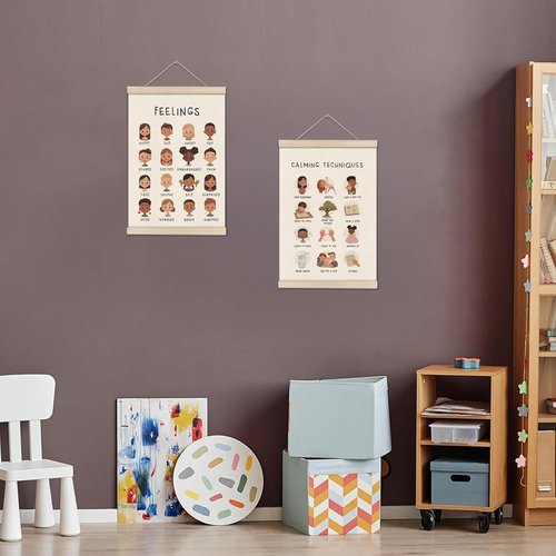 DOI-LANEE Feelings Chart - 16x12 Inch Montessori Emotions Poster | Mental Health Wall Decor Set of 2