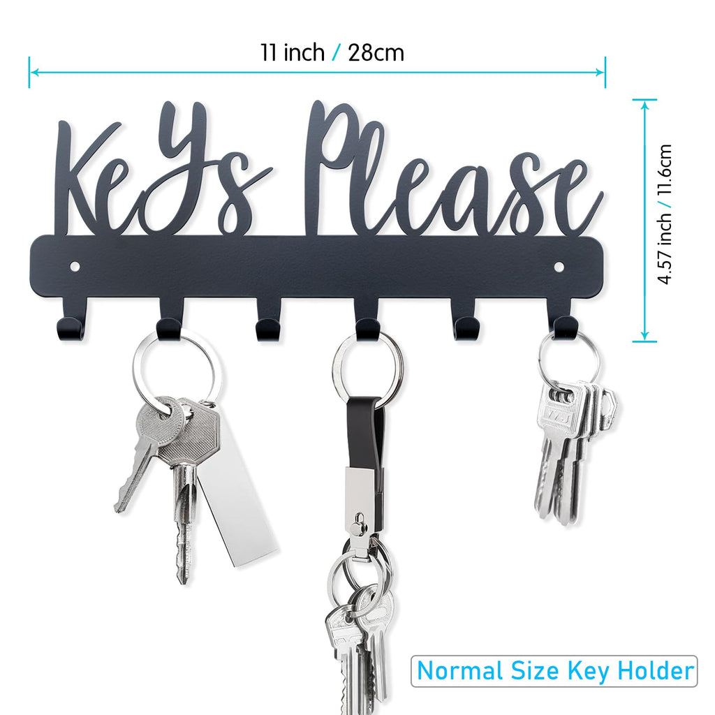 BITALYE Keys Please Holder on Wall,Key Holder Wall Mounted,Black Metal Decorative Key Rack Hooks for Garage, Mudroom, Hallway,Entryway,Front Door,Office (Normal Size:11x4.57inches)
