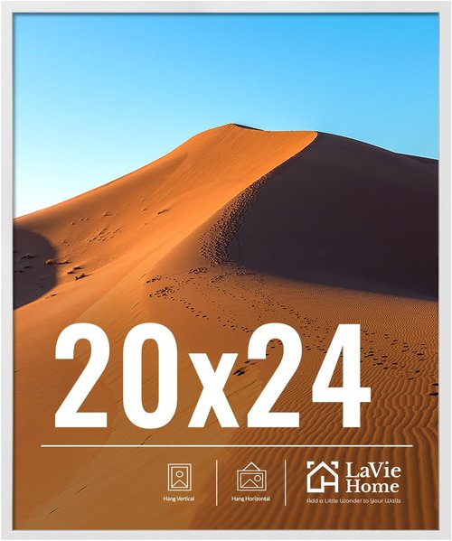 LaVie Home 20x24 Picture Frame - Classic White Wall Display Frame with HD Plexiglas | Vertical & Horizontal Use