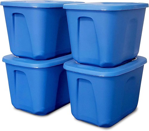 HOMZ 10 Gallon Durable Molded Storage Bins - Stackable Plastic Containers with Lids, Blue