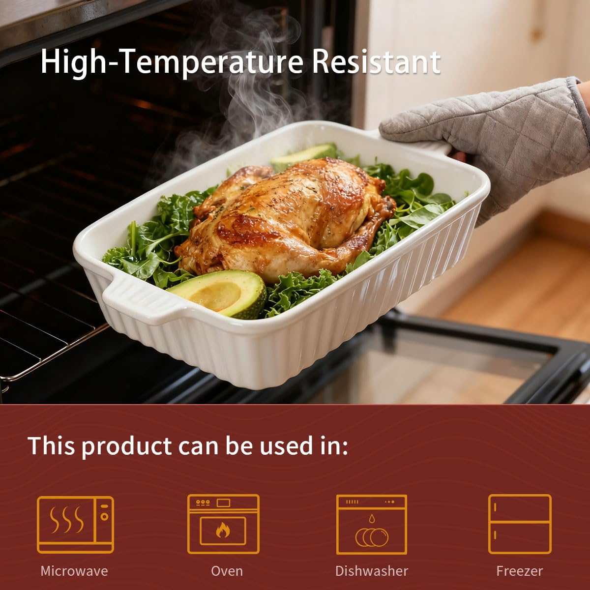 WishDeco Ceramic Casserole Dishes Set of 4 - Deep Rectangular Bakeware with Handles, White Porcelain (15''/12.4''/11''/9.6'')