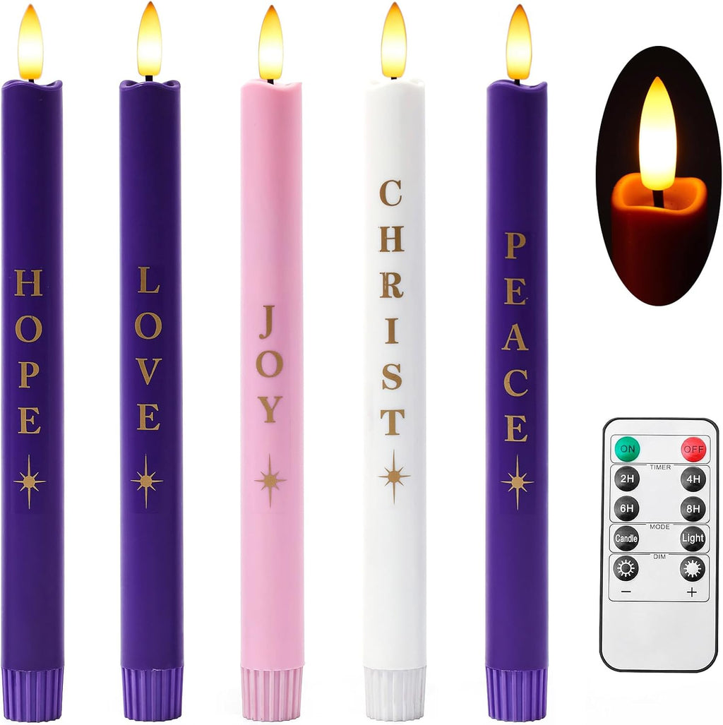 Stmarry Flameless Advent Candles - Realistic 3D Flames, Battery Operated | Set of 5, 10 Inch Tall with Remote Control