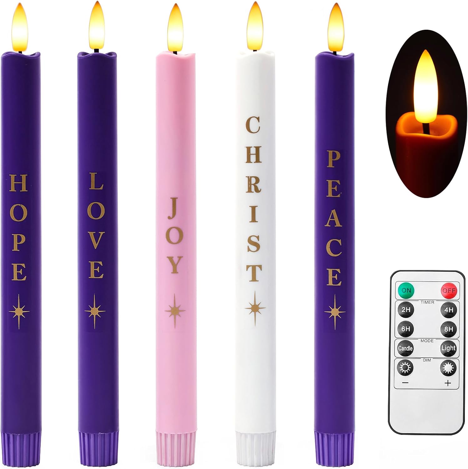 Stmarry Flameless Advent Candles - Realistic 3D Flames, Battery Operated | Set of 5, 10 Inch Tall with Remote Control