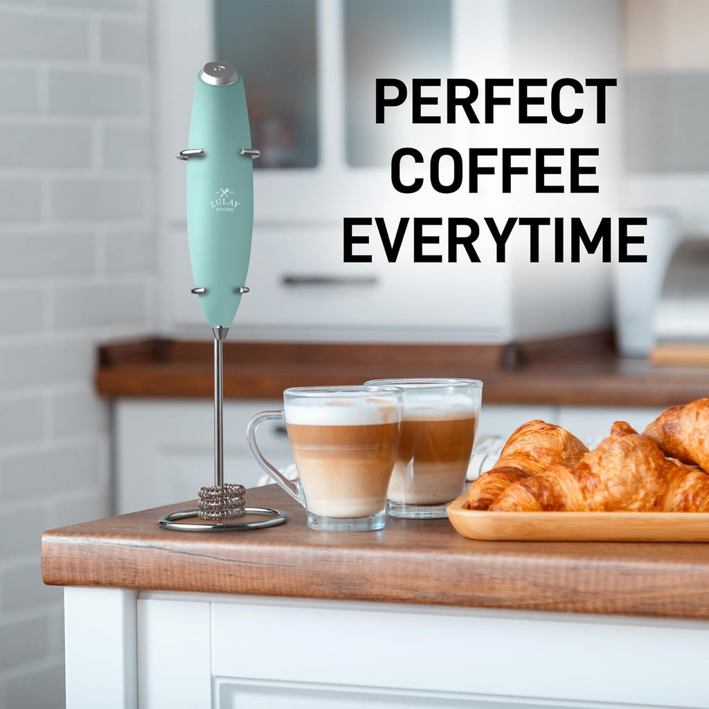 Zulay Kitchen Tornado Triple Whisk Milk Frother - Handheld Foam Maker for Coffee & Lattes | Mint Color with 4 Duracell Batteries