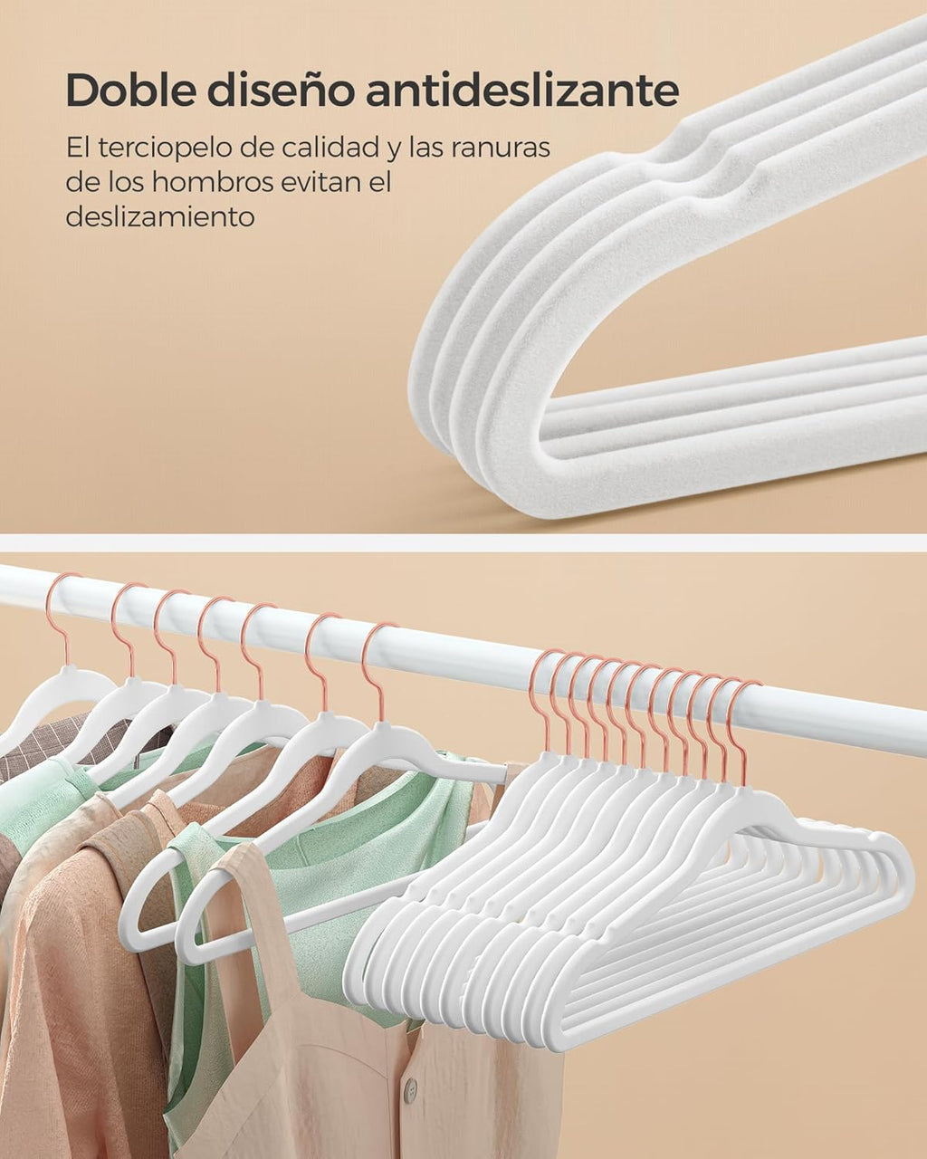 SONGMICS Slim Velvet Hangers - Non-Slip Clothes Hangers with Rose Gold Hooks | Space-Saving 50 Pack, White