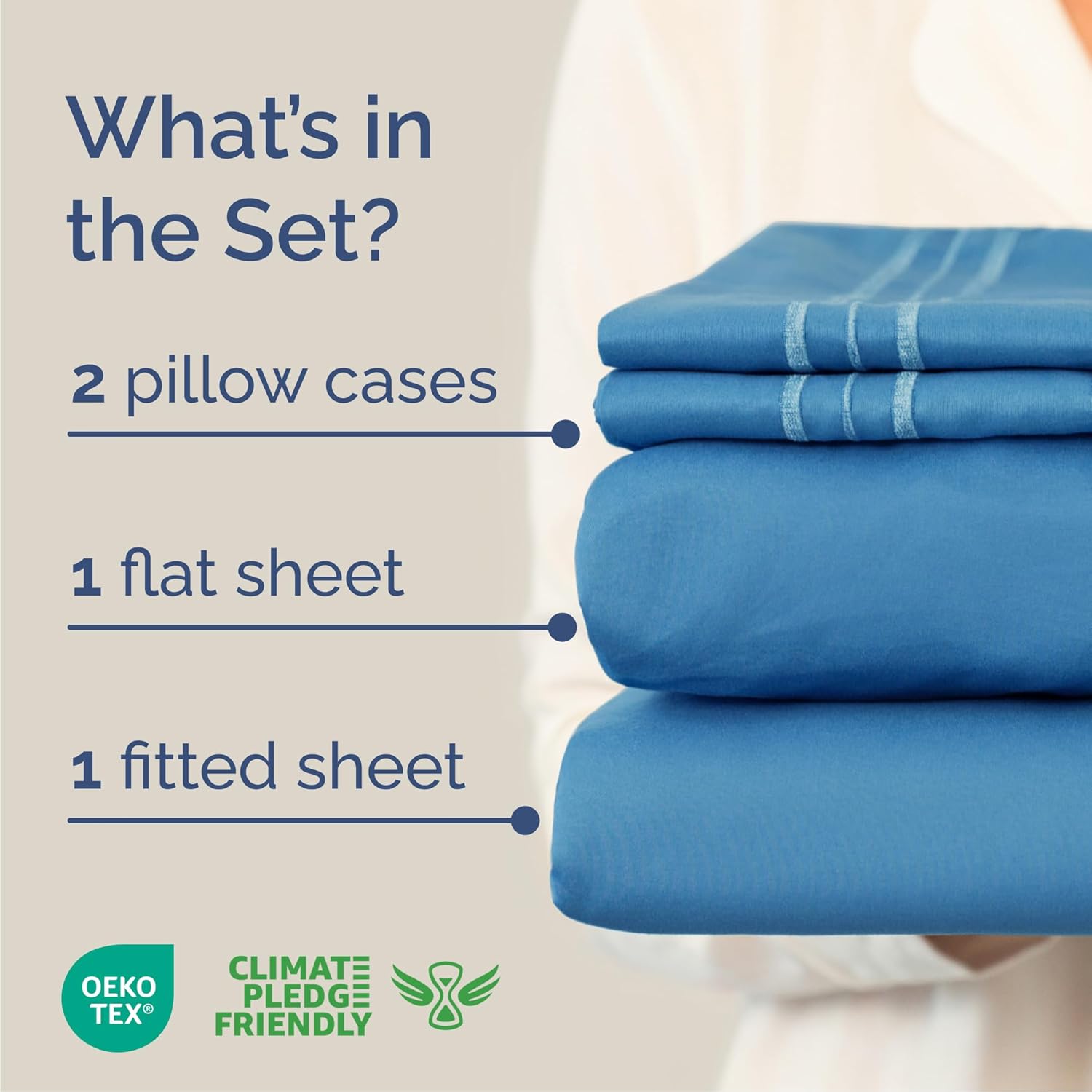 Queen Size 4 Piece Sheet Set - Comfy Cooling Bed Sheets for Luxurious Sleep - Deep Pockets, Soft & Wrinkle-Free - Oeko-Tex Certified Denim Blue