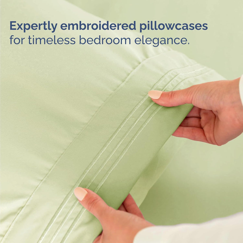 Skiennix Twin Size Sheet Set - Comfy Cooling Bed Sheets - Luxury Hotel Quality - Deep Pockets, Light Sage Green