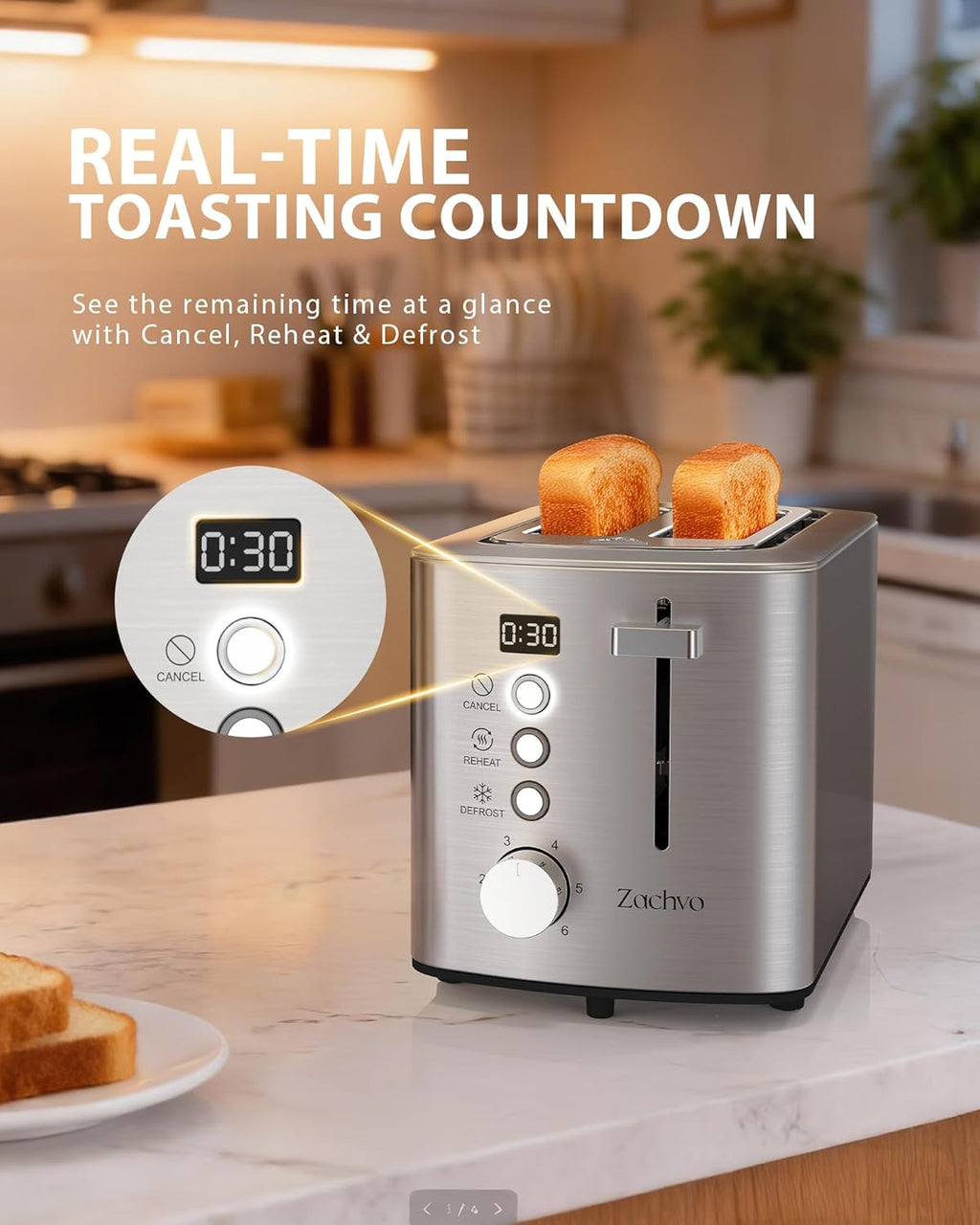 Skiennix 2-Slice Toaster - Wide Slots for Bread & Bagels | Stainless Steel, Digital Countdown, 6 Shade Settings