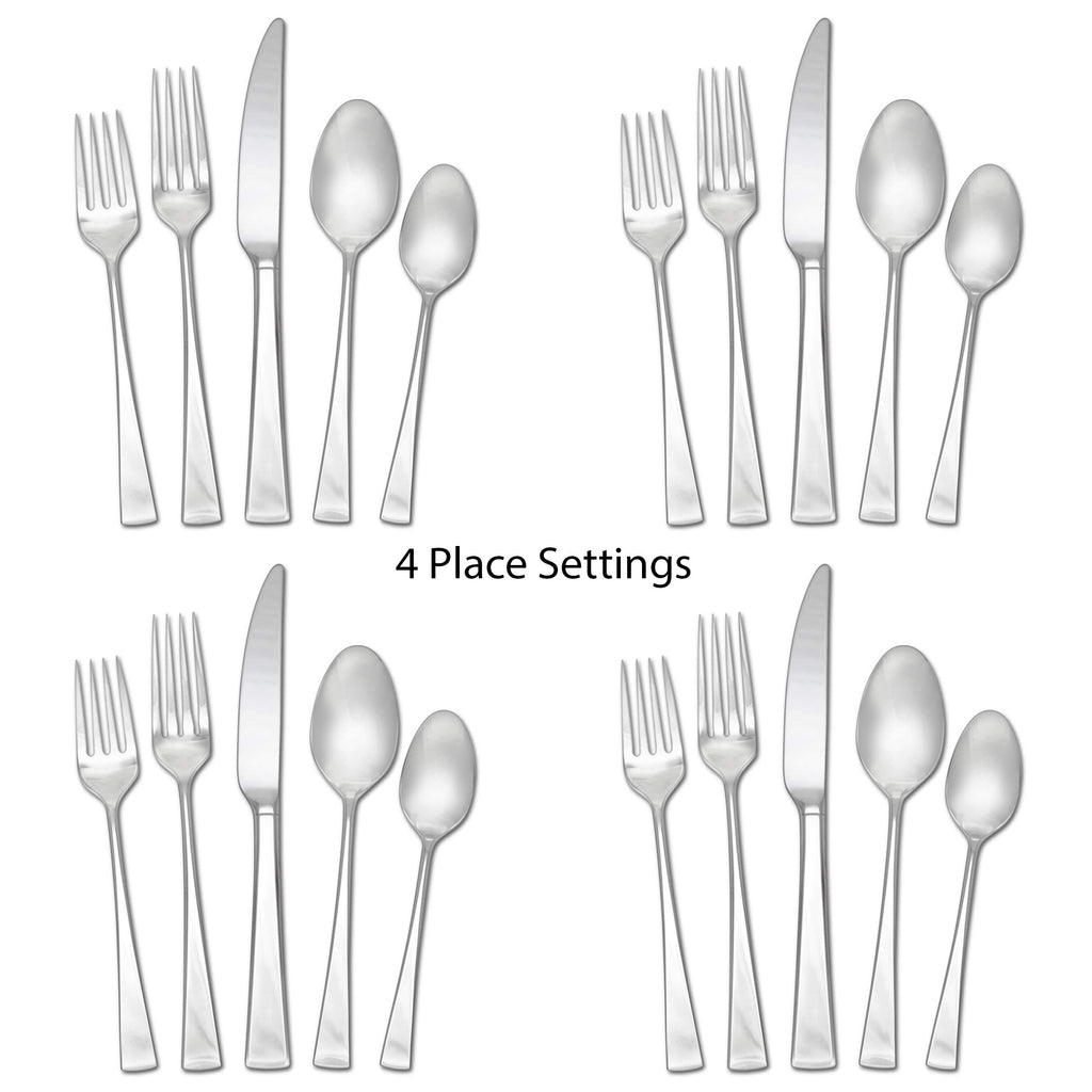 Mikasa Lucia 20-Piece Flatware Set, Service for 4, 18/10 Stainless Steel Silverware Set with Dinner Forks, Salad Forks, Knives, Spoons and Teaspoons, Dishwasher Safe