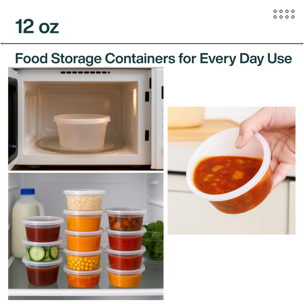 ProTakeOut [12oz-240 Set Plastic Deli Containers with Lids - BPA Free Clear Soup Containers with Airtight Lids, Leak Resistant Food Storage for Meal Prep, Stackable/Microwave/Dishwasher/Freezer Safe