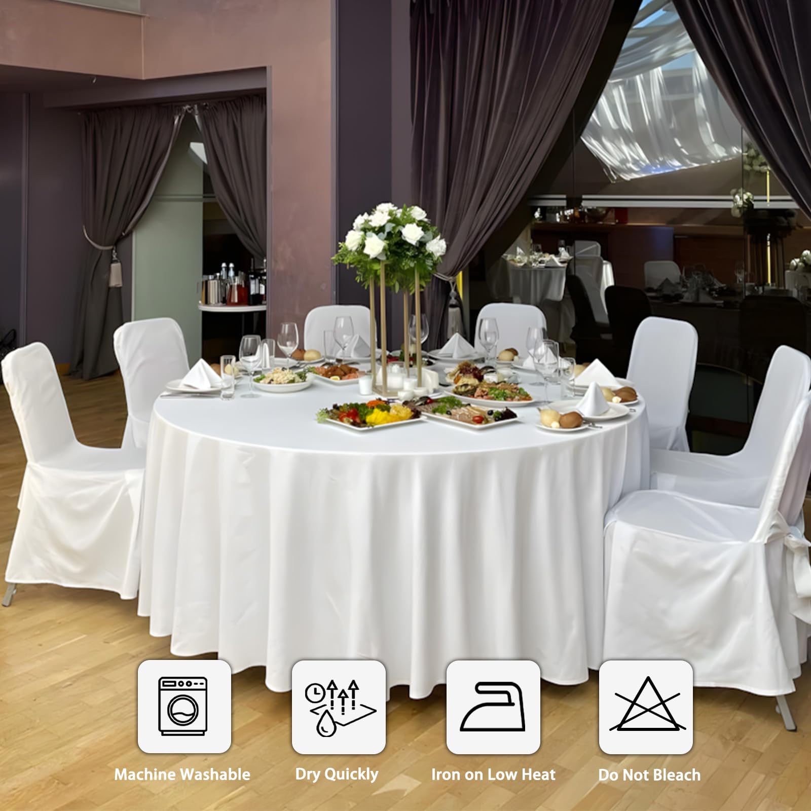 Heneger 8 Pack White Round Tablecloth 120 Inch White Table Cloth Stain and Wrinkle Resistant Reusable and Washable Polyester Fabric Table Covers for Buffet Wedding Party and Banquet