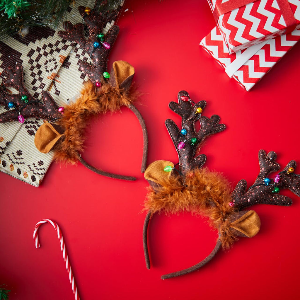 JOYIN Christmas 2Pcs Light Up Headband, Cute Reindeer Headband with LED Bulbs for Adult Kids Party Favor Supplies Xmas Accessories Christmas Holiday