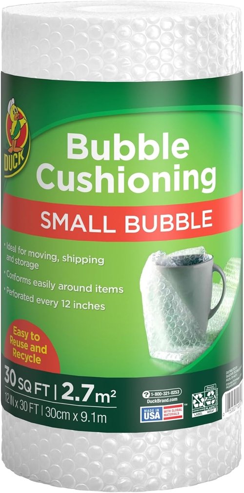 Duck Brand Bubble Cushioning Wrap - 30 FT Clear Packing Roll for Moving & Shipping Protection | Perforated Every 12 IN