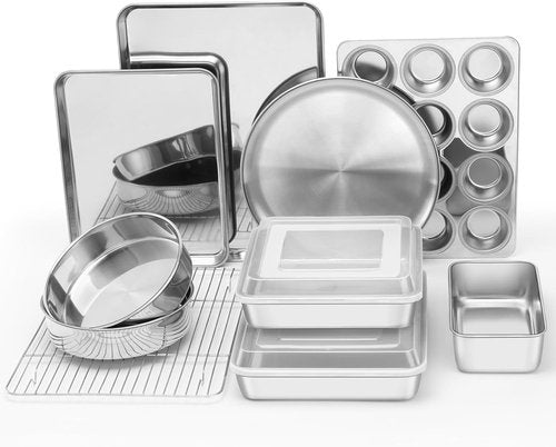 E-far 12-Piece Bakeware Set - Stainless Steel Baking Pans with Lids | Non-Toxic & Dishwasher Safe