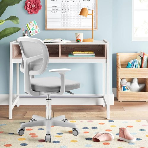 Kids Desk Chair, Height Adjustable Children Study Chair w/Lumbar Support, Swivel Mesh Seat, Universal Casters, Ergonomic Kids Task Chair for Boys Girls Aged 3-10, Home, School, Office(Grey)