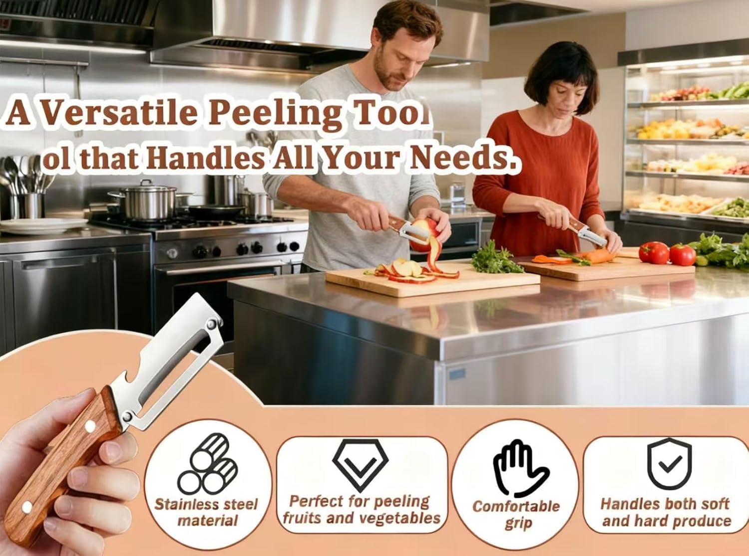 Skiennix Multi-Functional Vegetable Peeler - Stainless Steel Blade & Wooden Handle | 2-Pack