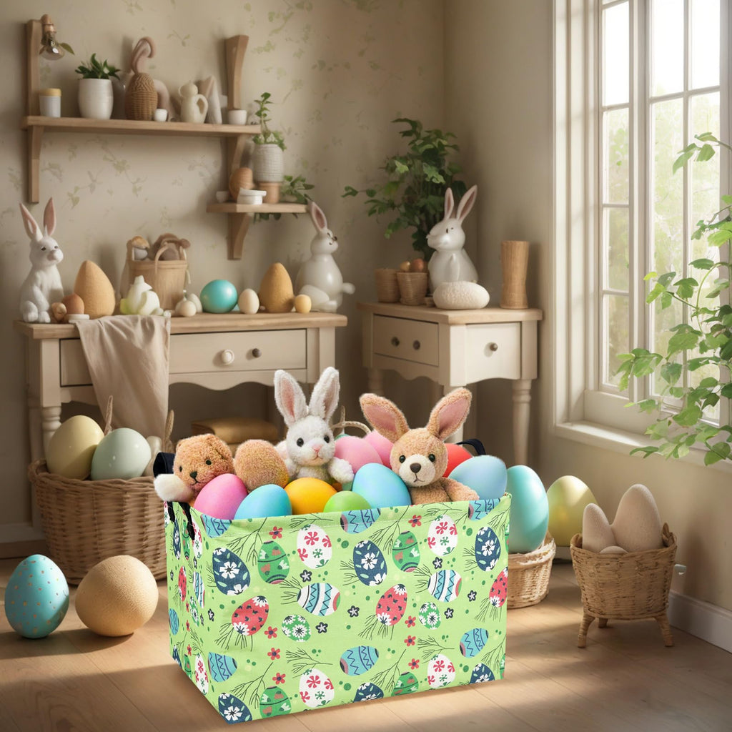NIETEIN Kid Large Empty Easter Basket Personalized Fabric Easter Basket for Boy and Girl (Easter Egg Green Background)