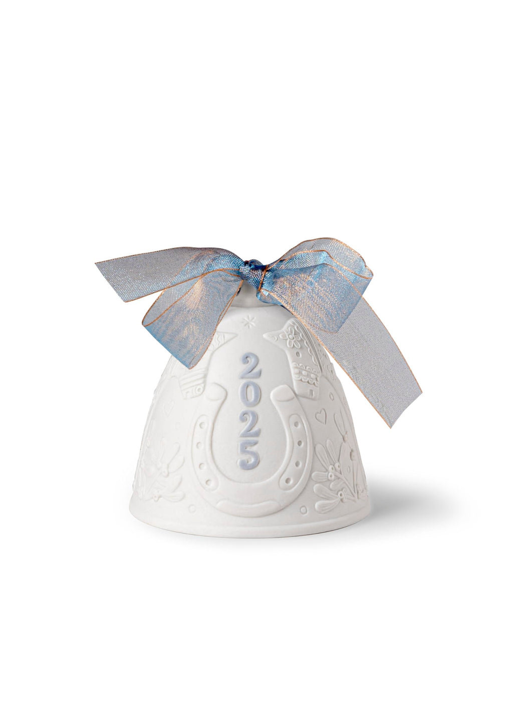 LLADRÓ Blue 2025 Christmas Bell. Decorative Ornament in Matte Porcelain with Blue Details. Porcelain Christmas Bell