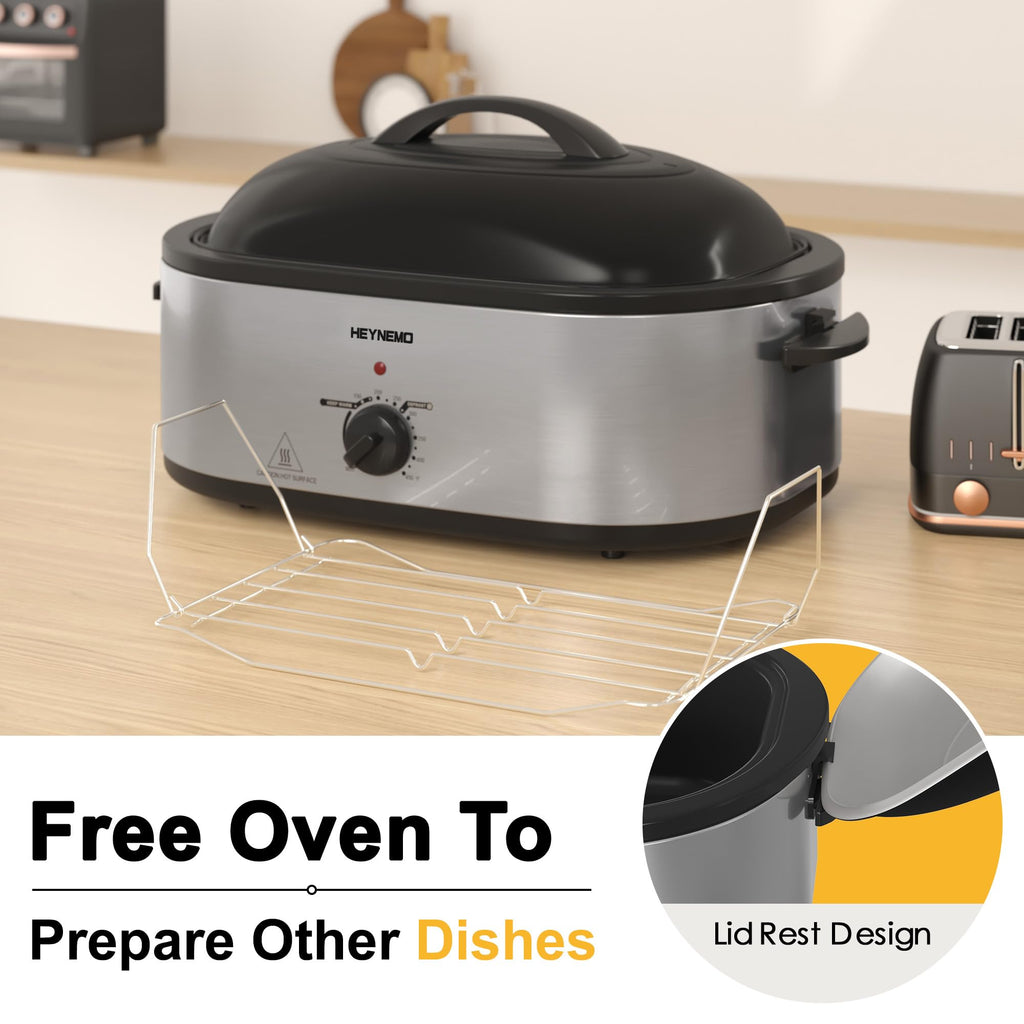 Roaster Oven 22 Quart Electric, Turkey Roaster with Self-Basting Lid Design, Large Stainless Steel Electric Turkey Roaster Oven Fits Turkeys Up to 26LB