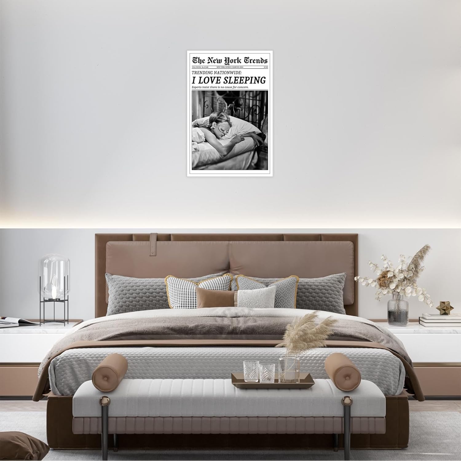 Beshdomp Vintage I Love Sleeping Poster - Black & White Newspaper Canvas Wall Art | 12x16in Unframed