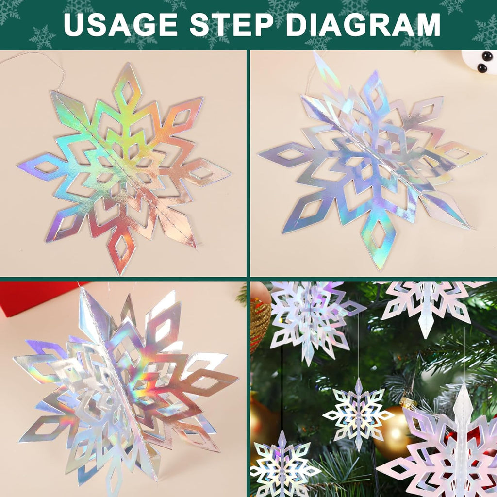 Regine Switzerland 24 PCS Snowflake Christmas Hanging Decor - 12 Glittery & 12 White Paper Snowflakes for Winter Holiday Parties