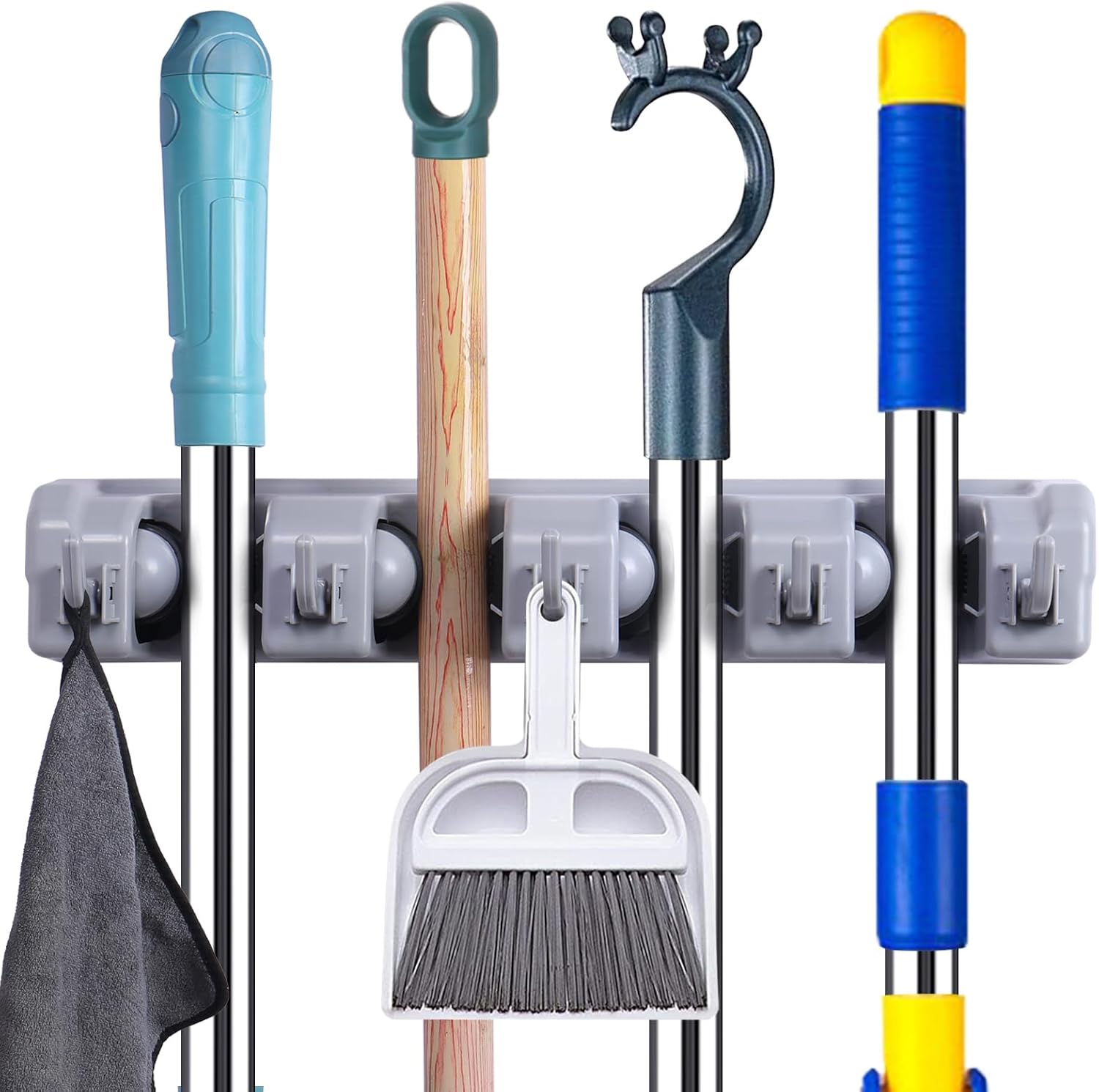 Skiennix Wall-Mounted Mop And Broom Holder - Space-Saving Organizer For Closet & Garage Storage