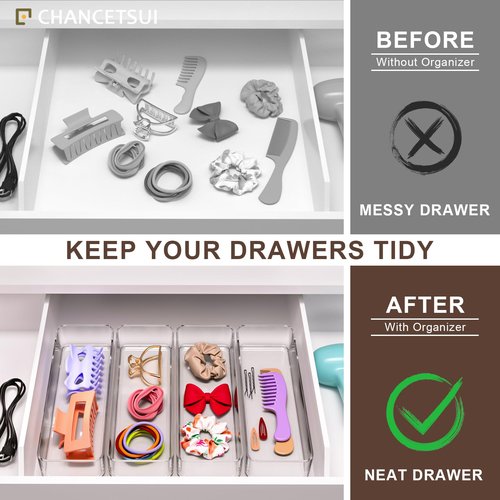 CHANCETSUI Clear Vanity Drawer Organizer Storage : Stackable Plastic Storage Tray For Makeup And Personal Care, 4 Pieces, 3x9 Inch
