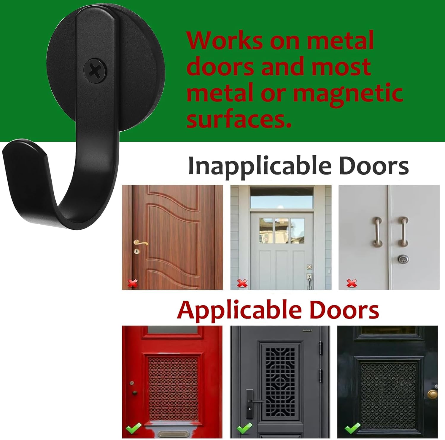 Skiennix Magnetic Wreath Hanger - Rubber Coated Hooks for Fridge & Metal Doors | Black, 2 Pcs