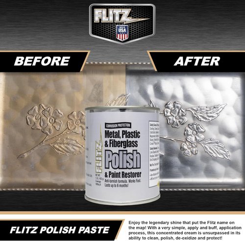 Flitz Metal Polish Paste - 1lb Can of USA-Made Polish for Solid Chrome, Stainless Steel, Aluminum- Non-Abrasive for Light Oxidation - Requires Manual Buffing - Not for Plated/Coated Surfaces (1 Pack)