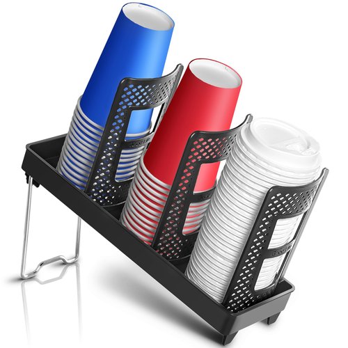 wymulot Paper Cup and Lid Holder, Disposable Coffee Cup Dispenser, 3-Slot Upright Paper Cup Dispenser for Coffee Stations, Kitchens, Bars, Restaurants, Lounges (Black)