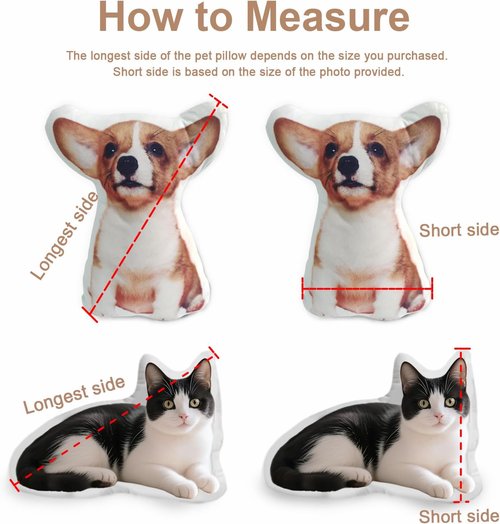 Custom Pet Pillow with Picture, Personalized Photo Dog Cat Face Shaped Pillow, Customized Stuffed Animal Pictures Pillows Memorial Loss Sympathy Gifts - 14"