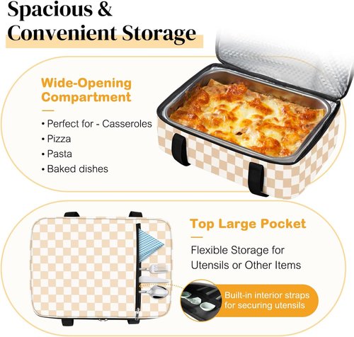 Coobiiya Insulated Casserole Carrier - Thermal Lunch Bag Keeps Food Hot or Cold | Fits 9" x 13" Baking Dish