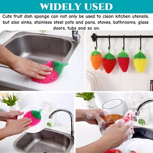 Acshio 16 Pieces Fruit Dish Scrubber, Non Scratch Dish Washing Sponge, Double Layer Reusable Kitchen Scrubber Cleaning Sponge for Dishwashing, Cleaning Dishes, Cookware Tubs Sinks