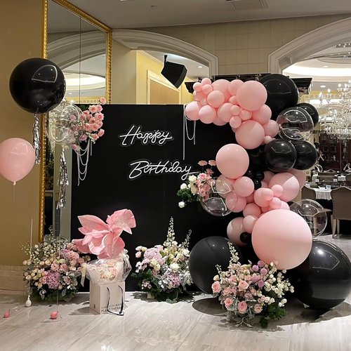 BAUANOOY Black Balloons - 100pcs 12-Inch Latex Balloons with Ribbon for Graduation & Birthday Decor