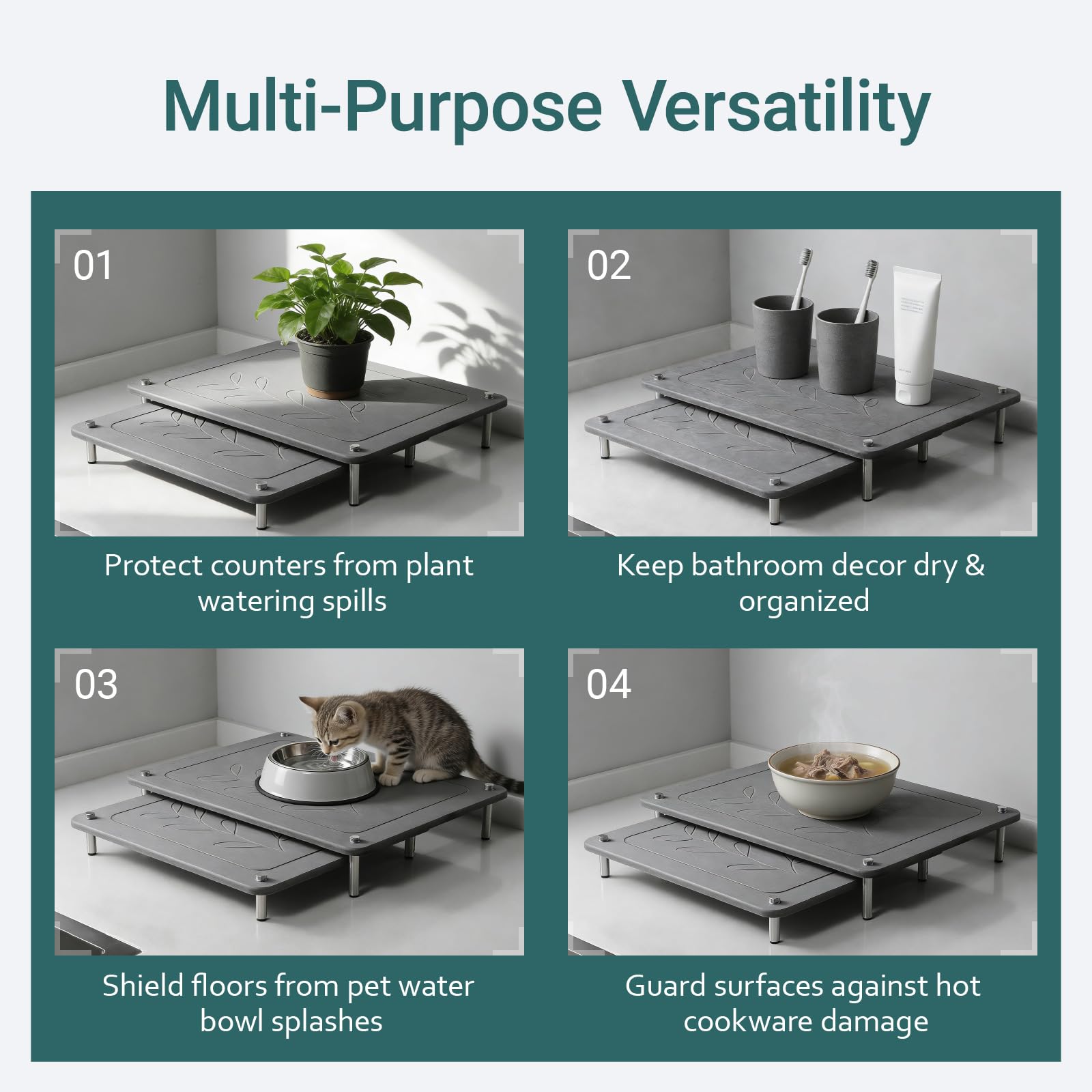 Stageya 3Pcs Nesting Diatomaceous Earth Stone Drying Mat, Superior Water Absorption Quick Drying Dish Mat with Non-Slip Feet for Stability, Easy to Clean, Ideal for Kitchen Counter Sink Area