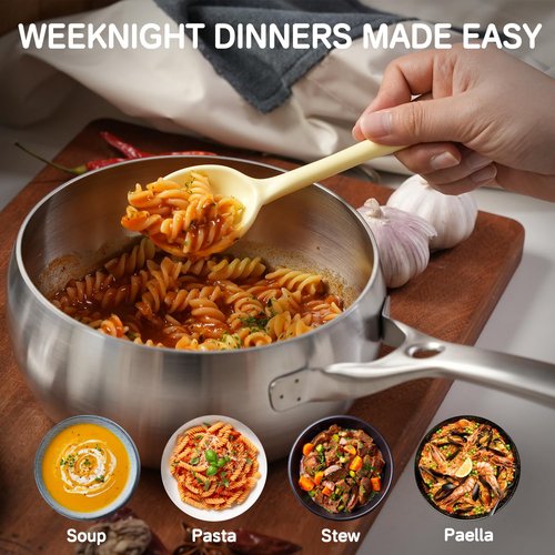 Beviss 18/10 Stainless Steel Saucepan, 1.5 Quart Small Sauce Pan with Clear Glass Lid, 3mm Thickness Heavy Duty Sauce Pot with Stay-Cool Handles, Induction Compatible, Dishwasher Safe & Oven Safe