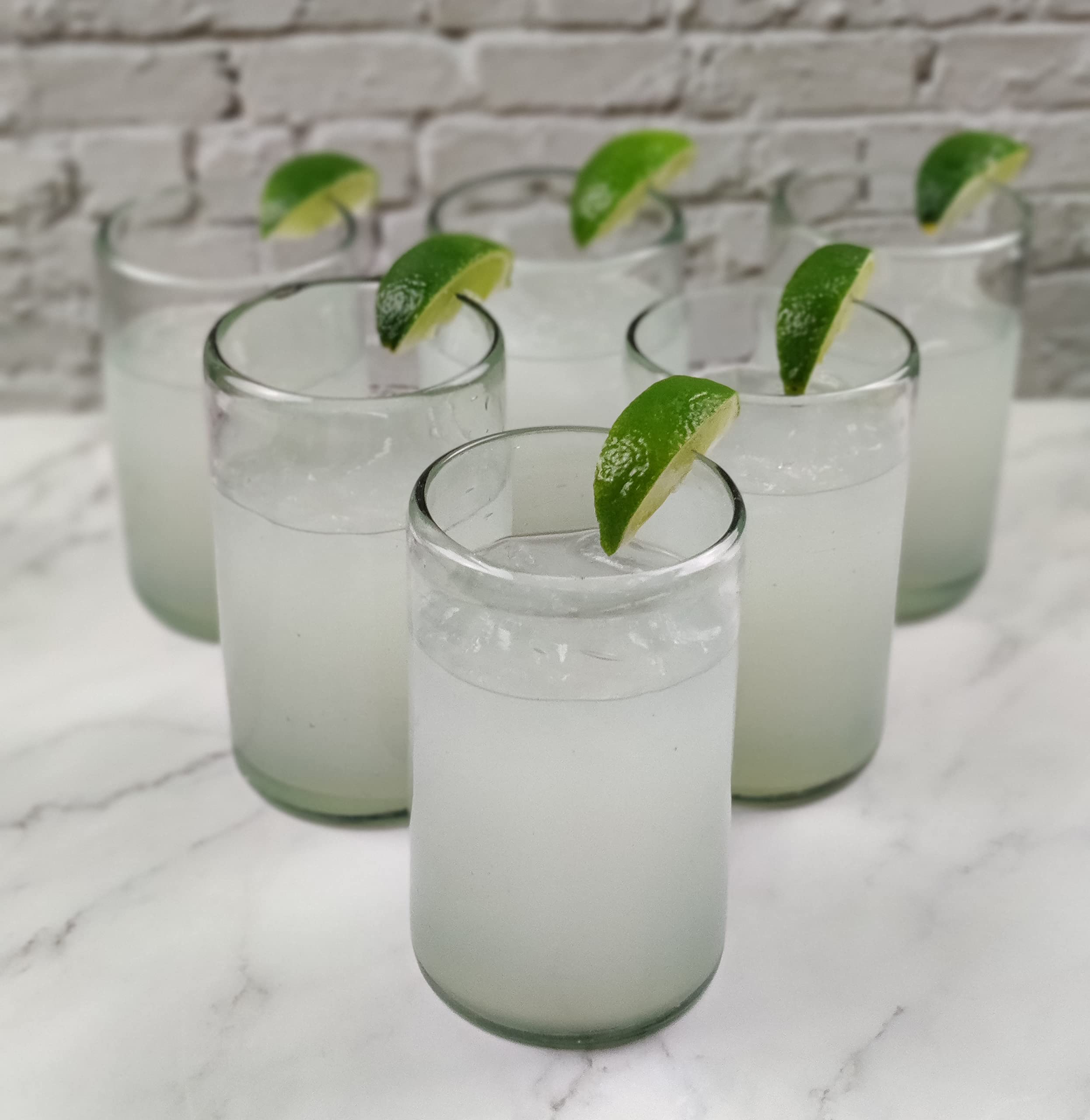 Dos Sueños Hand Blown Mexican Drinking Glasses – Set of 6 Natural Clear Glasses (14 oz each)