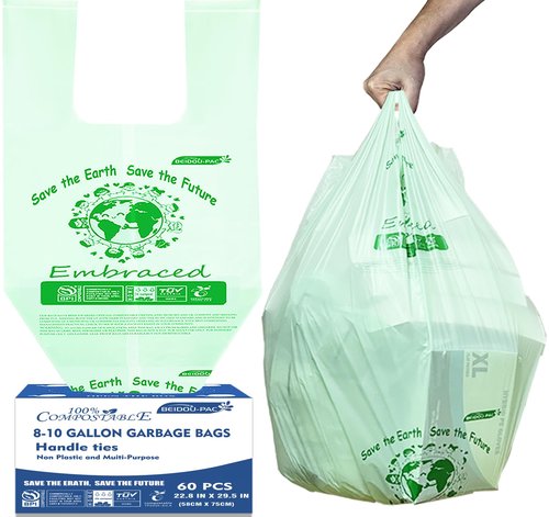 BEIDOU-PAC 8-10 Gallon Compostable Trash Bags, 60 Count - Kitchen & Food Scrap Waste Bags, Sturdy & Biodegradable, ASTM D6400, US BPI Certified