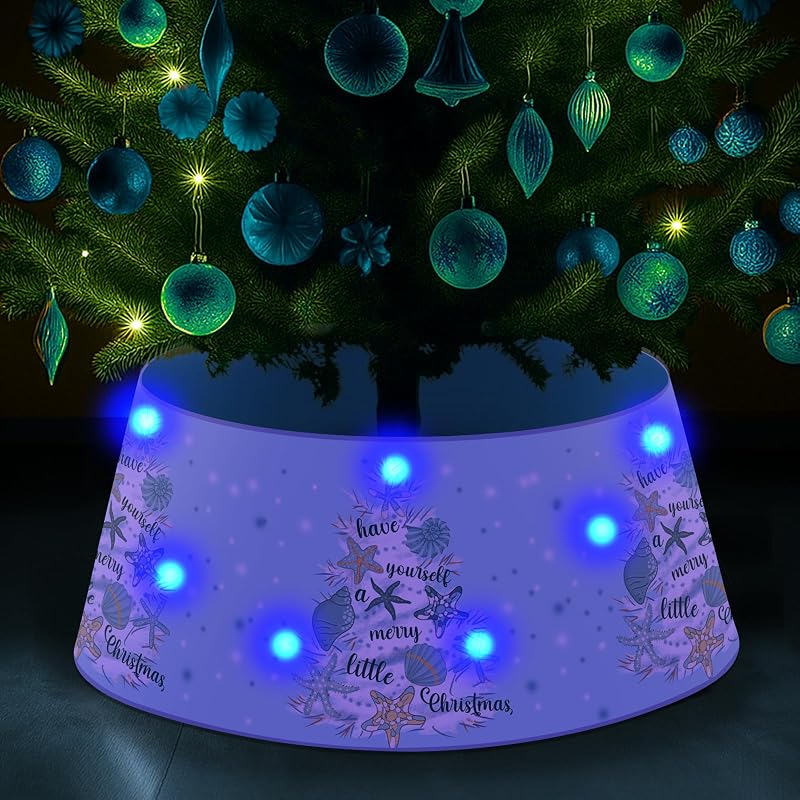 Christmas Tree Collar with LED Light - 26in Diameter, Blue Ring Base Cover