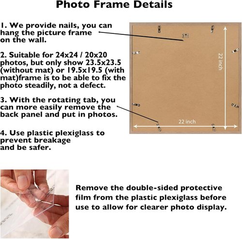 JCJMY 24x24 Rustic Brown Picture Frame - Display 20x20 Photos with Mat or 24x24 Without Mat | Shatter-Resistant Plexiglass