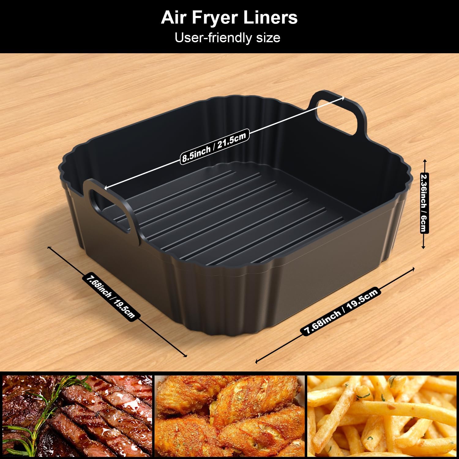 Skiennix 8.5 Inch Square Silicone Air Fryer Liners - Reusable Basket Liners for Ninja & More | 2 Pack
