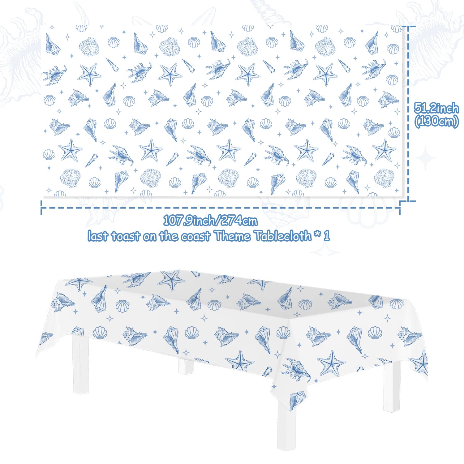 Last Toast on the Coast Bachelorette Table Cloth Blue Coastal Bachelorette Party Decorations Seashells Beach Table Cloth Ocean Nautical Table Cover for Girl Wedding Bridal Shower Picnic Camping Party
