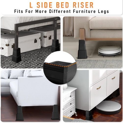 shouwuhho Bed Risers 12 inch Heavy Duty, Oversized Furniture Risers Support up to 6,000 Lbs for Sofa Table Couch Chair Leg Frame Dorm (4 Pack, Black, 12 inch)