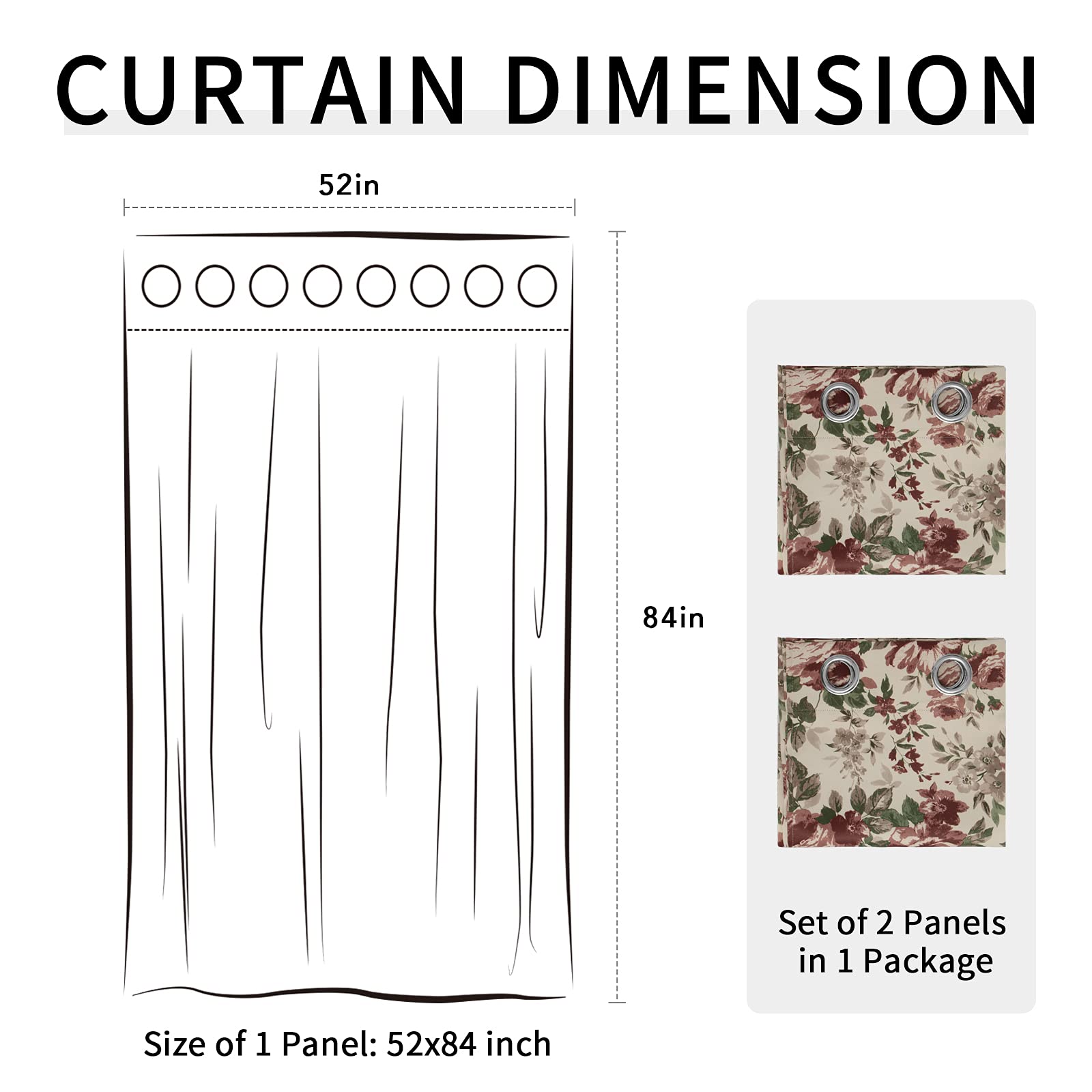 Easy-Going Floral Printed Blackout Curtain 84 Inch Length Grommet Thermal Insulated Room Darkening Window Curtain for Bedroom, Living Room, Kids Room (Set of 2 Panels, Beige)