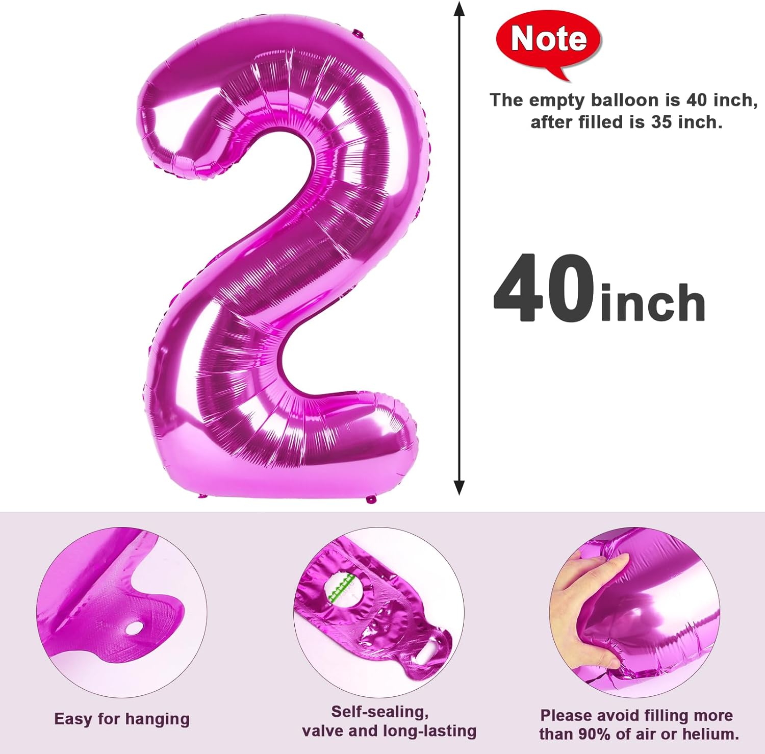Regine Switzerland 40-Inch Rose Purple Number Balloons - Perfect for 2nd, 12th, 21st Birthday Celebrations & Weddings