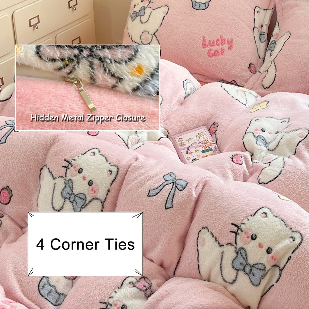 LMONMOO Pink Duvet Cover Queen, Bunny Cake Kawaii Bedding Sets, Ultra Soft Cute Fluffy Comforter Covers Set for Girls Kids Women Teen(Cake, Queen)