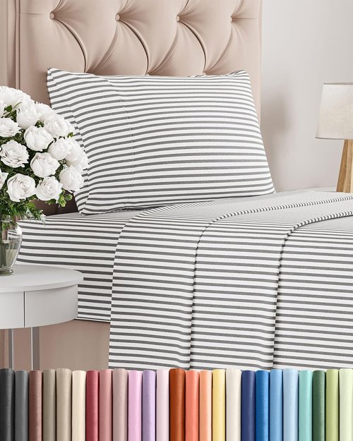 Comfy Twin Size 3-Piece Sheet Set - Breathable Cooling Bed Sheets | Luxury Hotel Quality - Grey Stripes
