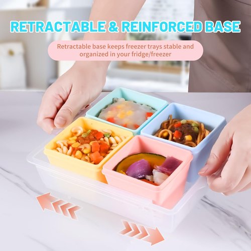 Gemice BPA-Free Silicone Freezer Molds - 8-Pack 1-Cup Portion Soup Cube Trays with Lids | Oven & Dishwasher Safe
