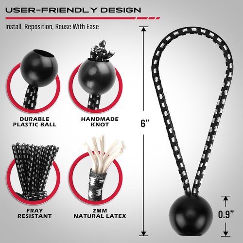 Ball Bungee Cord | 52 PCS Heavy-Duty 6-Inch Elastic Bungee Balls for Tarp Tie Down & Canopy