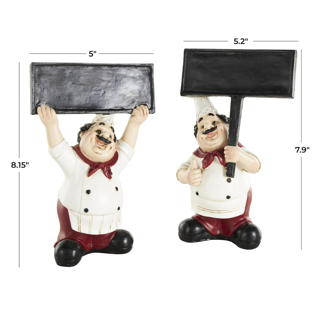 Deco 79 Polystone Chef Decorative Sculpture Kitchen Decorative Figurine Home Decor Statue with Chalkboard, Accent Figurine 10" x 6" x 14", White